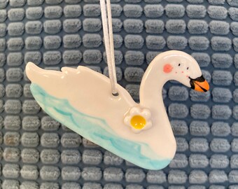 Ceramic Swan Decoration.Swan Ornament .Ceramic/Porcelain .Animal theme. Cute swan gift.Handmade ceramic gift.