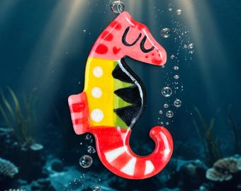 Ceramic cute Seahorse Badge Handmade