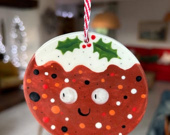 Handmade Ceramic Christmas Pudding Ornament .