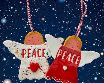 Handmade Large Ceramic Peace Angel Decoration.