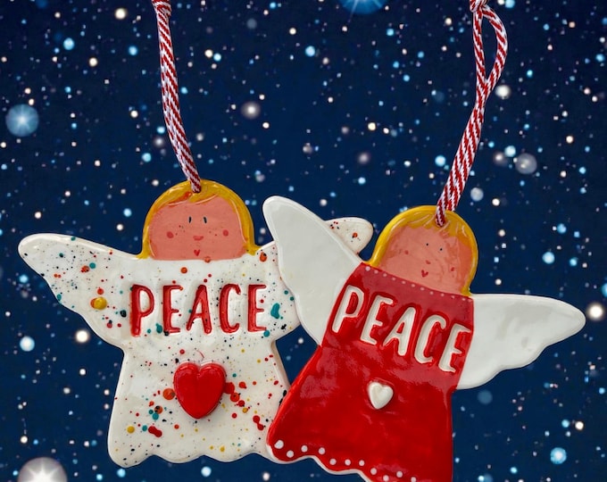 Featured listing image: Handmade Large Ceramic Peace Angel Decoration.