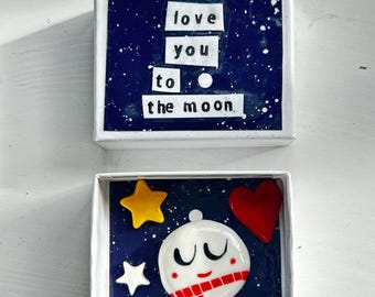 Handmade Porcelain Moon & Stars Box - 'Love You to The Moon'