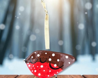 Christmas Robin Handmade Ceramic Decoration.
