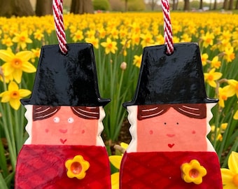 Ceramic Welsh Lady hanging Decoration.