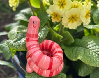 Handmade Ceramic Earthworm Figurine, Coiled Porcelain Decor