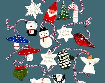 Christmas Decoration .Small Handmade Ceramic Hanging Ornament .Different options.