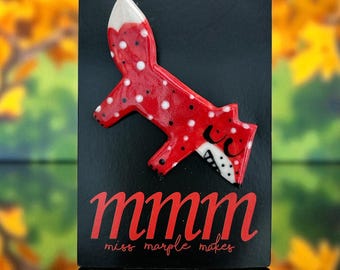 Handmade Porcelain Fox Brooch: Woodland Animal Pin, Wales UK