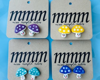 Handmade Ceramic Toadstool Earrings, Silver Plated Studs