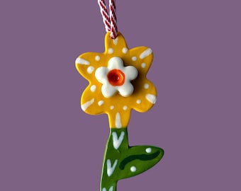 Handmade Ceramic Yellow Daffodil Ornament.