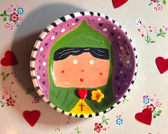 Decorative Santes Dwynwen Welsh lady ceramic dish.Welsh Valentines Day Gift.