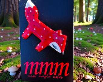 Handmade Porcelain Fox Brooch: Woodland Animal Pin, Wales UK