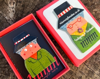 Handmade Ceramic Miss Marple Detective Brooch.