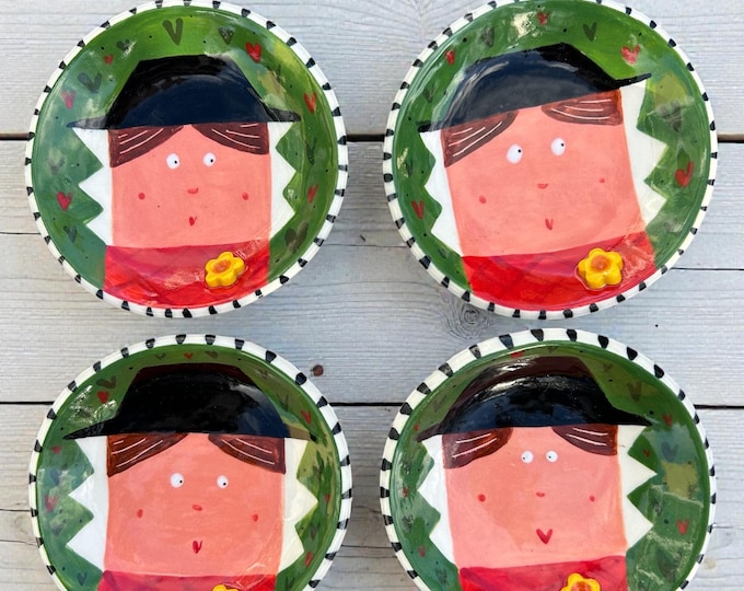 Featured listing image: Handmade Ceramic Welsh lady dish.Small Trinket or Ring dish .