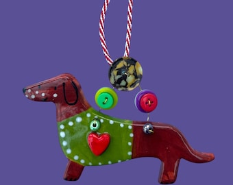 Handmade Ceramic Dachshund Decoration.
