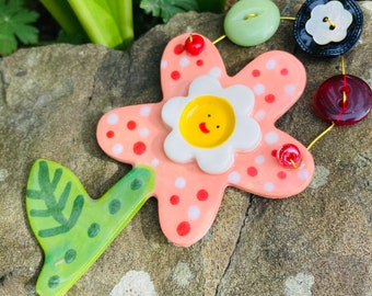 Cute Flower Decoration.Ceramic flower face Decoration.Mother’s Day gift.Gift for mum.Handmade Ceramic flower ornament.