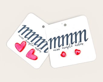 Handmade Ceramic Love Heart Earrings, Silver Plated Studs