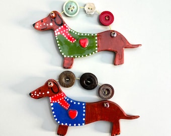 Handmade Ceramic Christmas Dachshund Decoration.