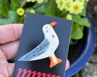 Handmade Ceramic Seagull Badge.