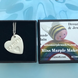 Diolch Ceramic Heart Pendant.Welsh Thankyou Gift .Porcelain Heart Pendant .DiolchThankyou Gift from Wales.Welsh Language.Best Teacher.