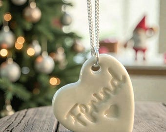 Ffrind Ceramic Heart Pendant.Welsh Love Heart Necklace .Porcelain Heart Pendant for Friend.