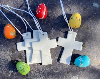 Porcelain Cross.Christian gift.Christening Gift.Baptism gift.Hanging Ceramic Cross.Ceramic Decoration/ornament.Handmade in Wales.