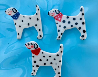 Dalmatian badge.Dog lover gift.Ceramic Dog brooch/badge.Gift for child.Handmade porcelain.Cute dog badge.Wales,Uk