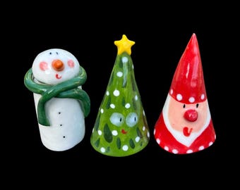 Handmade Porcelain Christmas Figures: Snowman, Santa, Tree  and Angel Set
