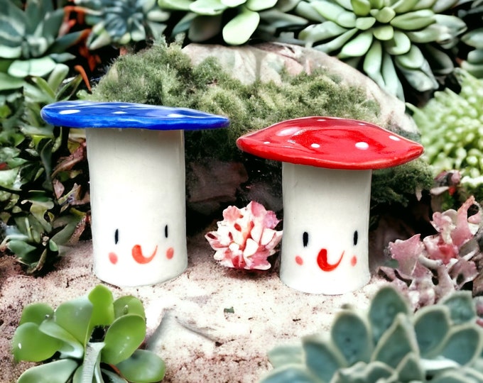 Featured listing image: Cute Toadstool Decoration.Porcelain mushroom figure .ceramic fairy garden.Plant ornaments Cute table top decor.Handmade ceramic