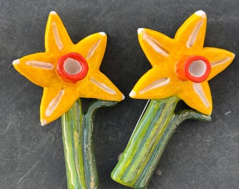 Handmade Large Daffodil Ceramic Brooch.Saint Davids Day.