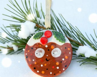 Handmade Ceramic Christmas Pudding Ornament: Fun Tree Decoration