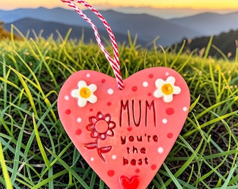 Handmade Porcelain Heart Decoration: Pink Ceramic 'Love You' Keepsake