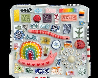 Cute Garden Theme Mosaic Welsh Gift