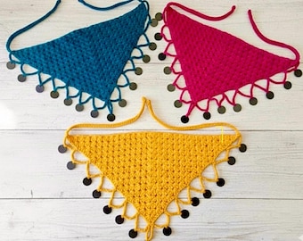 Crochet Bandana Pattern ,Handmade Lace Hair Scarf,Video Tutorial ,English PDF Yellow Crochet