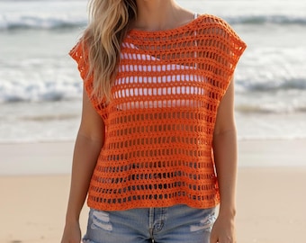 Crochet Sweater Pattern, Bikini Cover Boho Crop,festival summer outfit top-Size Inclusive S–XL