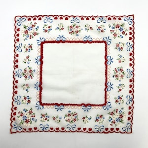 Vintage Valentines Day Handkerchief | 1950s Hankie with Hearts and Bows