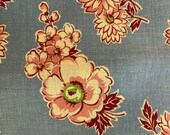 Floral Feedsack Vintage 1940s Cotton Material Pink and White on Blue Fabric Remnant