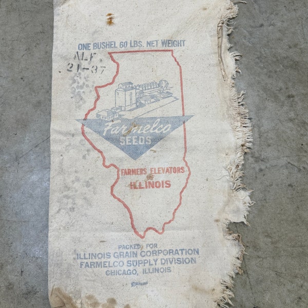 Vintage Grain Sack | 1950s Farmelco Seeds Illinois Grain Corp Seed Bag