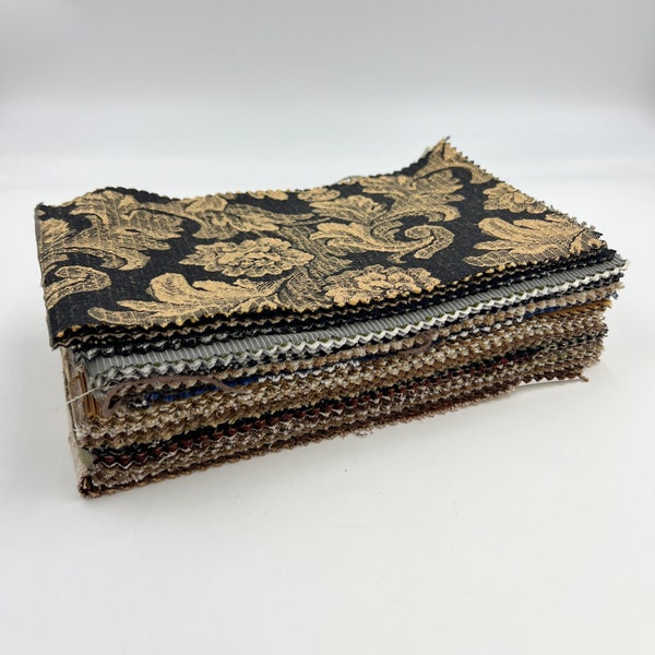 Vintage Fabric Samples | Pack of 1980s Upholstery Material Samples | Blacks and Browns | 70 Pieces