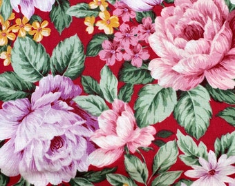 Vintage 80s Floral Fabric | Cotton and Polyester Blend Material | 2 1/2 Yards