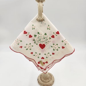 Vintage Valentine Handkerchief |  1960&#39;s NOS Heart and Bows Hankie | Romantic Gift