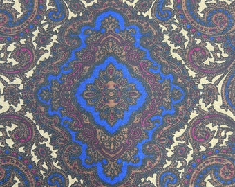 Vintage Moroccan Print Fabric Remnant | Gilbert Frank Corp. Pattern #21144 | Dark Cotton and Rayon Blend | 2 Yards