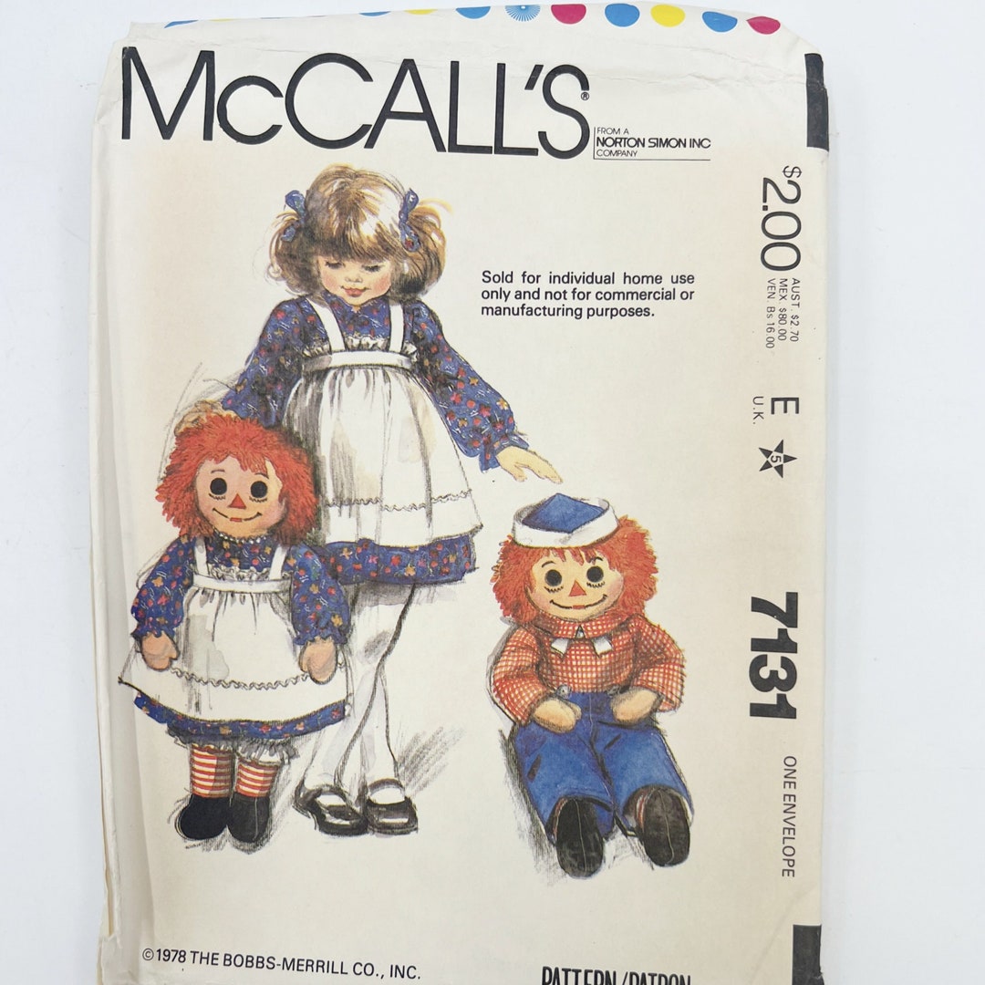 Vintage 70s Raggedy Ann and Andy Doll Pattern | Complete and Uncut ...