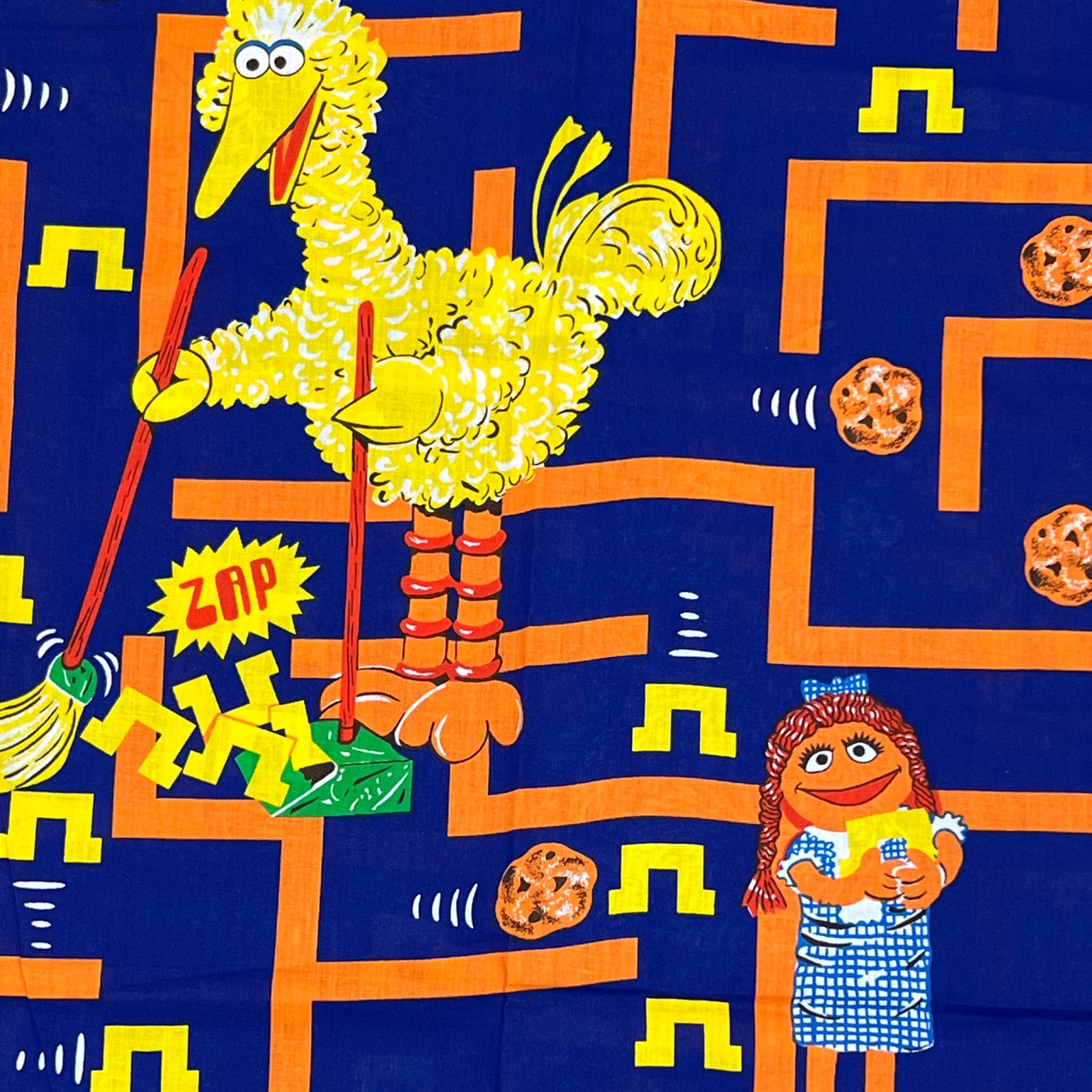 Vintage 70s Sesame Street Fabric Remnant Big Bird Bert and Etsy UK