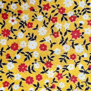 Vintage 1960s Floral Cotton Fabric: Yellow Calico Print, 8 1/2 Yards
