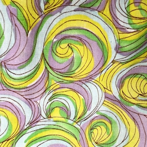 1970s Swirl Cotton Fabric Remnant: Green, Blue, Purple, Yellow (3 1/2 Yards)