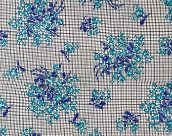 Vintage 1950s Baumwollstoff mit Blumenmuster, Karierter Hintergrund (4 1/2 Yards)