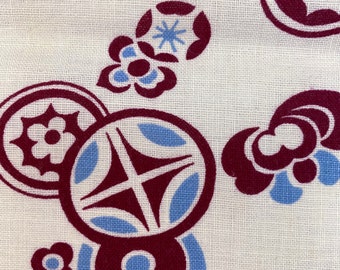 Vintage 1940s Feedsack Fabric: Blue & Merlot Floral Print Cotton