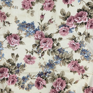 Vintage 80s Floral Fabric Remnant | Romantic Large Roses in PInk on Yellow | 3 Yards