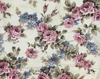 Vintage 80s Floral Fabric Remnant | Romantic Large Roses in PInk on Yellow | 3 Yards