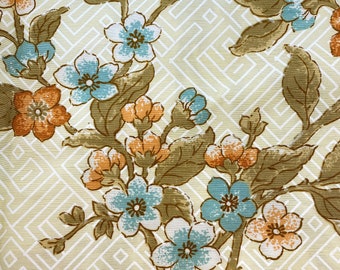 Vintage Floral Drapery Fabric: 70's Large Scale Print, 2 Yards